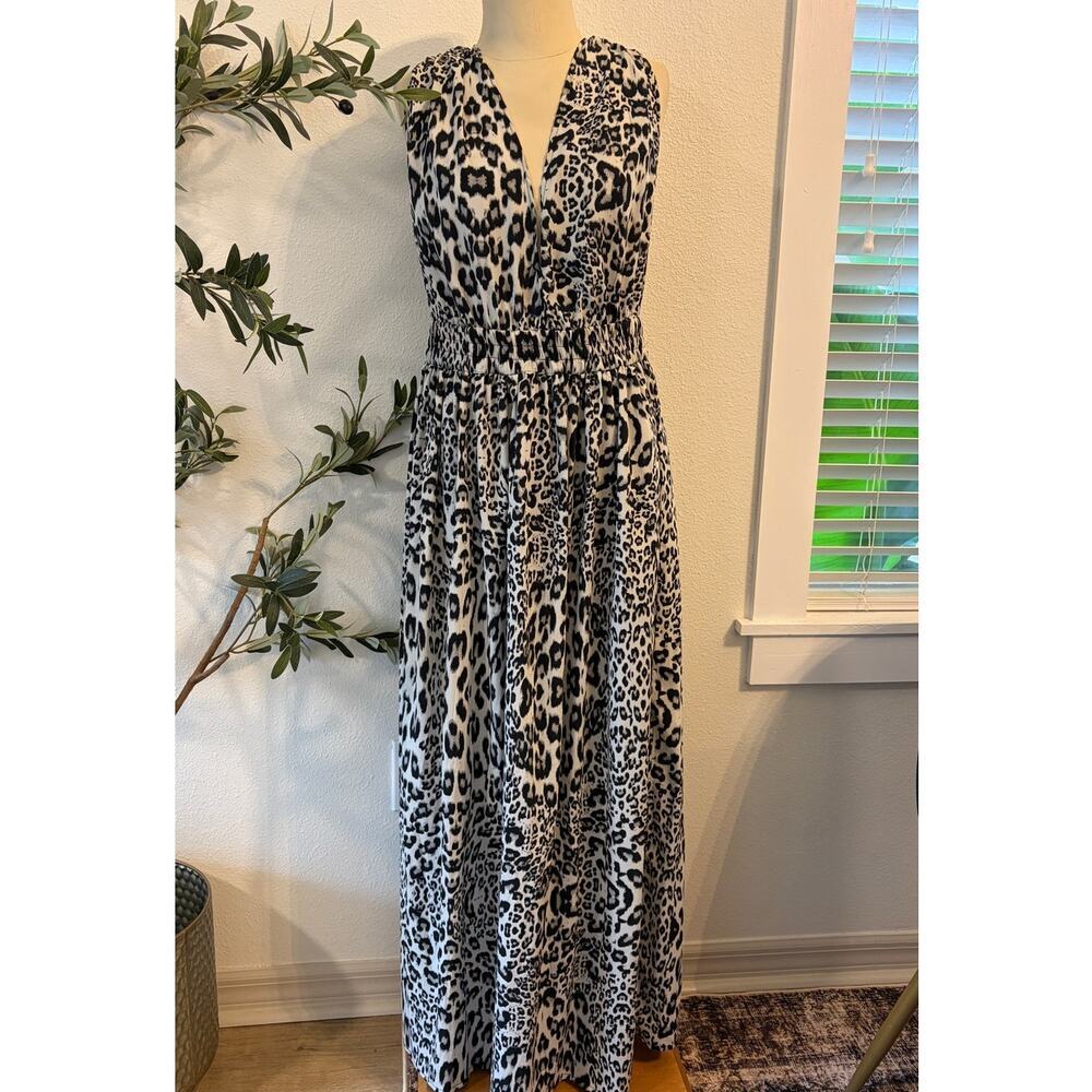 America & Beyond Leopard Print Sleeveless Maxi Dress Open Back Women's XL
